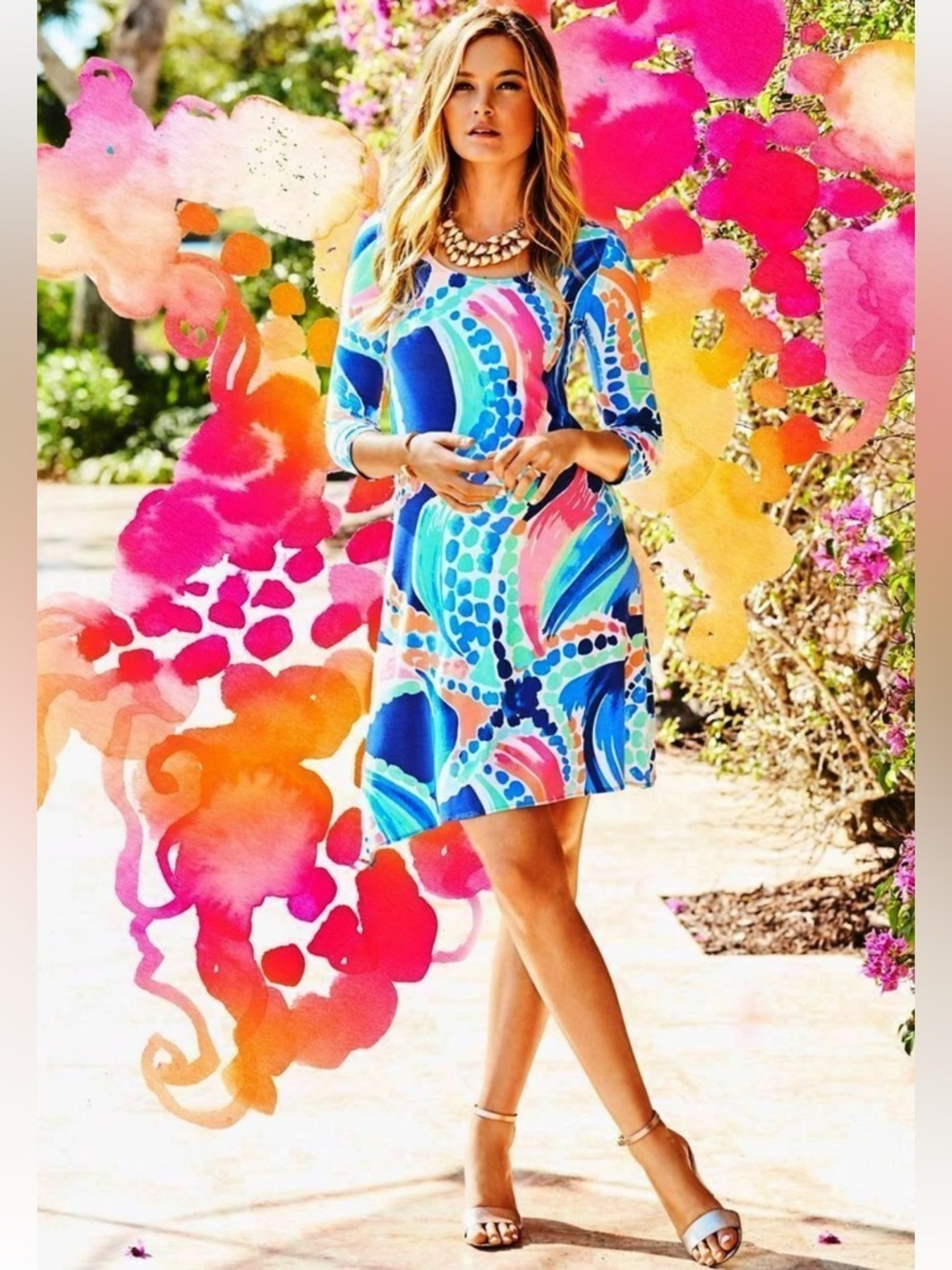 LILLY PULITZER Ariana Swing Dress Ocean Jewels Size L NEW